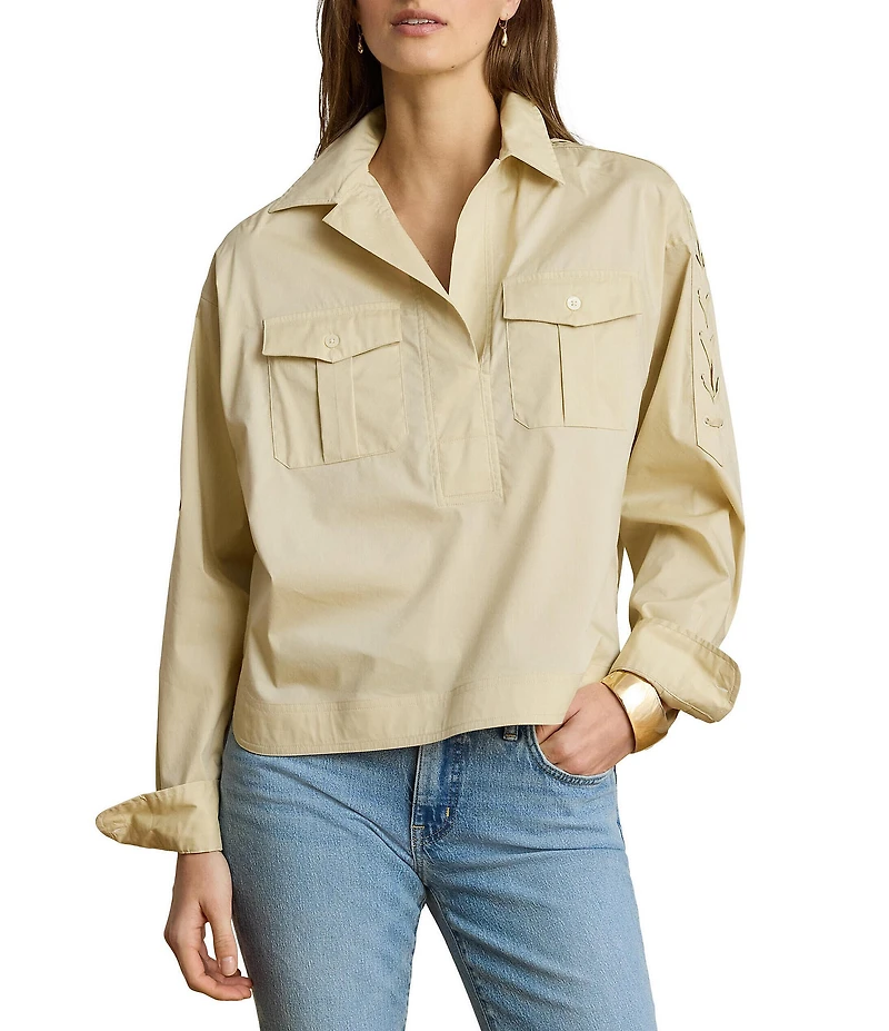 Lauren Ralph Lauren Stretch Cotton Spread Collar Long Sleeve Shirt
