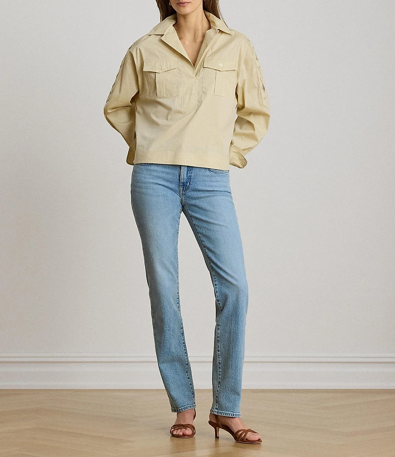 Lauren Ralph Lauren Stretch Cotton Spread Collar Long Sleeve Shirt