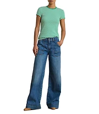 Lauren Ralph Lauren Stretch Cotton Stripe Ribbed Crew Neck Short Sleeve Tee