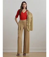 Lauren Ralph Lauren Stretch Cotton V-Neck Elbow Sleeve Fitted Tee