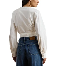 Lauren Ralph Lauren Stretch Cotton V-Neck Long Sleeve Wrap Blouse