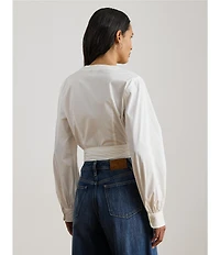 Lauren Ralph Lauren Stretch Cotton V-Neck Long Sleeve Wrap Blouse