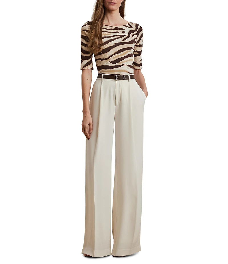 Lauren Ralph Lauren Stretch Cotton Zebra Boat Neck Elbow Sleeve Tee