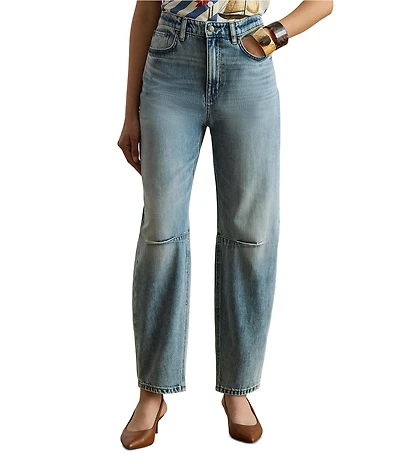 Lauren Ralph Lauren Stretch Denim High Rise Barrel Leg Ankle Length Jeans