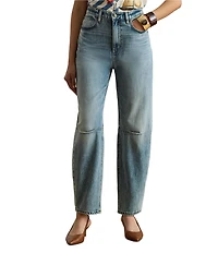 Lauren Ralph Lauren Stretch Denim High Rise Barrel Leg Ankle Length Jeans