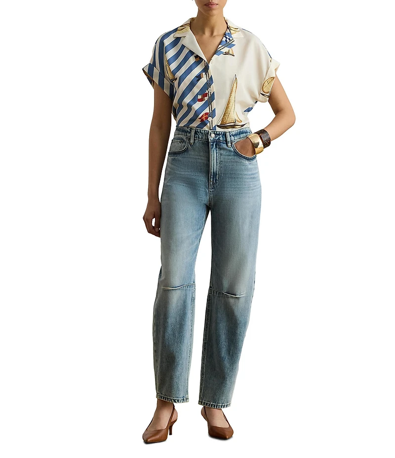 Lauren Ralph Lauren Stretch Denim High Rise Barrel Leg Ankle Length Jeans