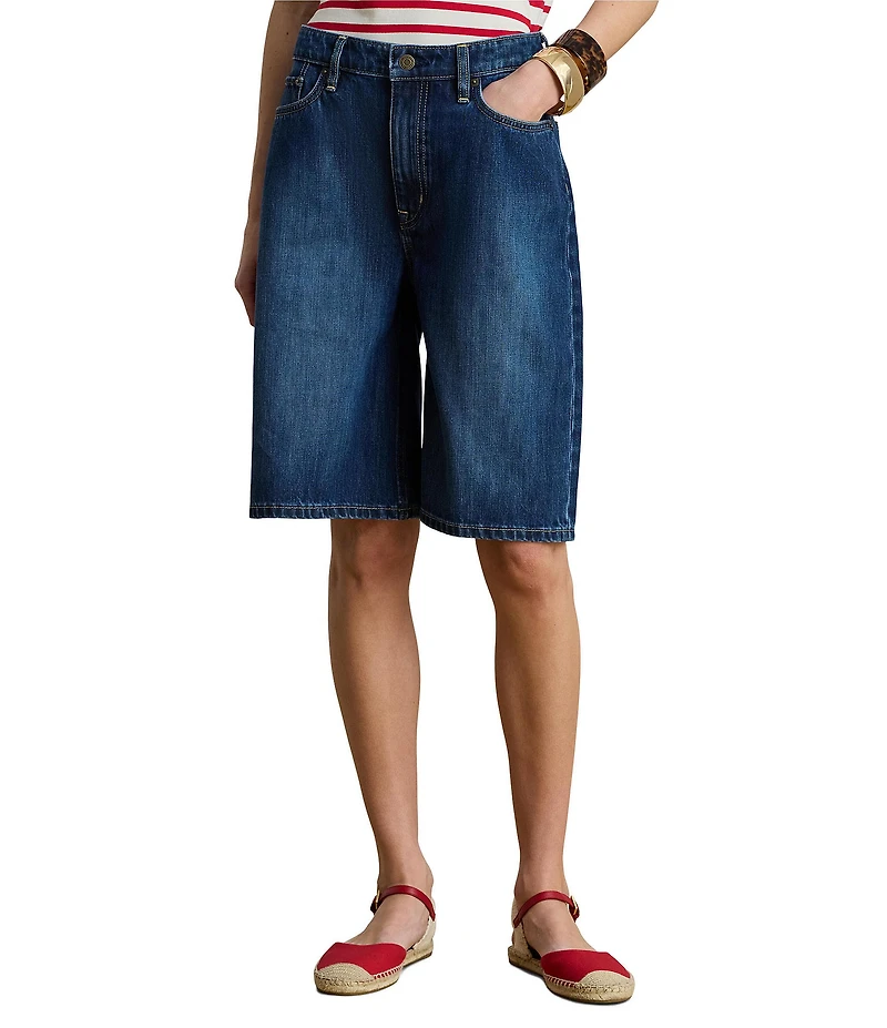 Lauren Ralph Lauren Stretch Denim High Rise Bermuda Shorts