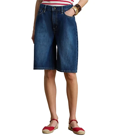 Lauren Ralph Lauren Stretch Denim High Rise Bermuda Shorts