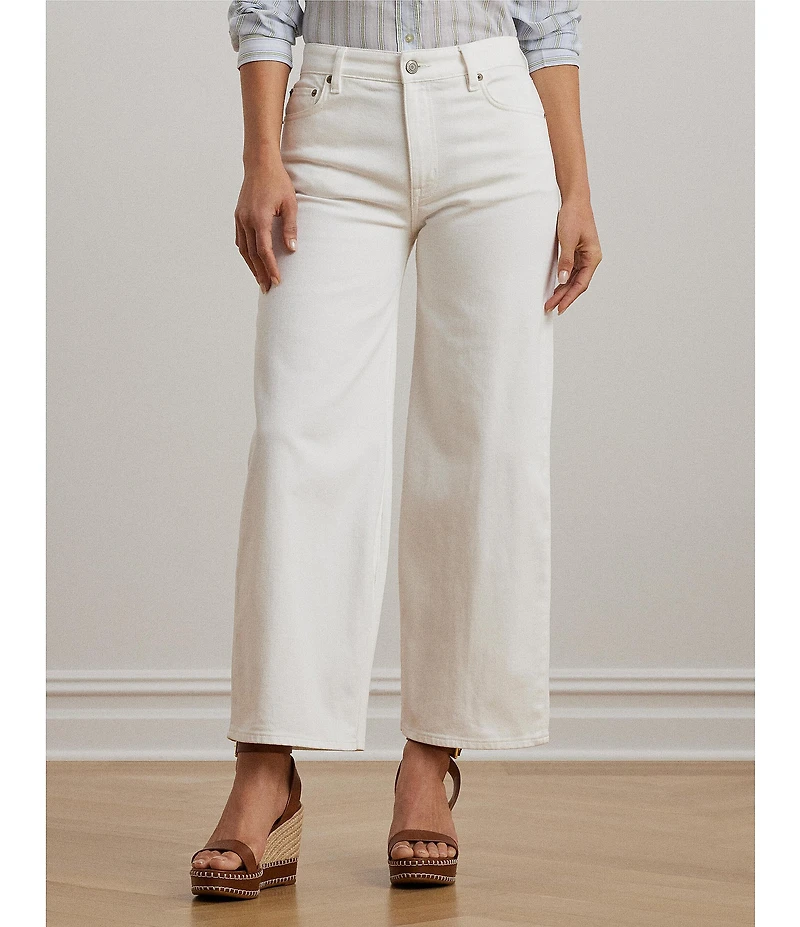 Lauren Ralph Lauren Stretch Denim High Rise Wide Leg Cropped Jeans