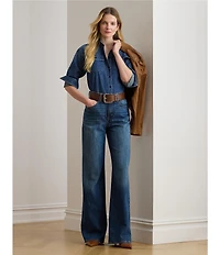 Lauren Ralph Lauren Stretch Denim High Rise Wide Leg Jeans