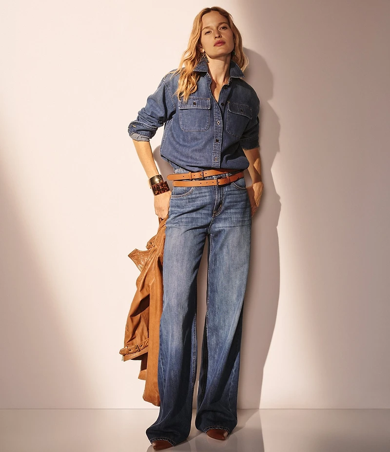 Lauren Ralph Lauren Stretch Denim High Rise Wide Leg Jeans