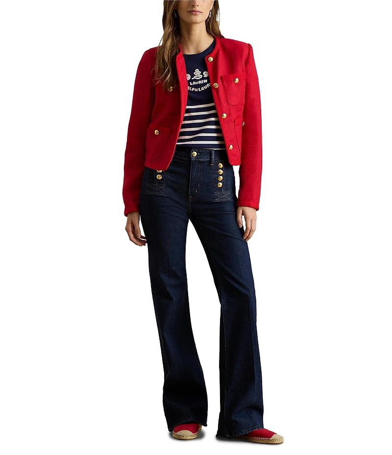 Lauren Ralph Lauren Stretch Denim High Rise Wide Leg Sailor Jeans