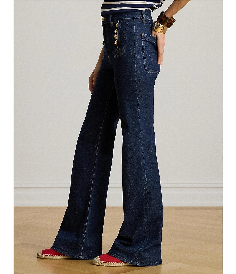 Lauren Ralph Lauren Stretch Denim High Rise Wide Leg Sailor Jeans