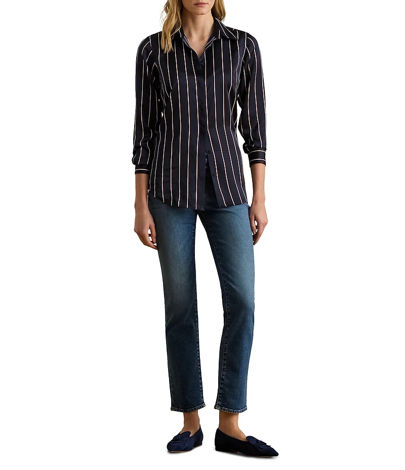 Lauren Ralph Lauren Stretch Denim Mid Rise Straight Leg Ankle Length Jeans