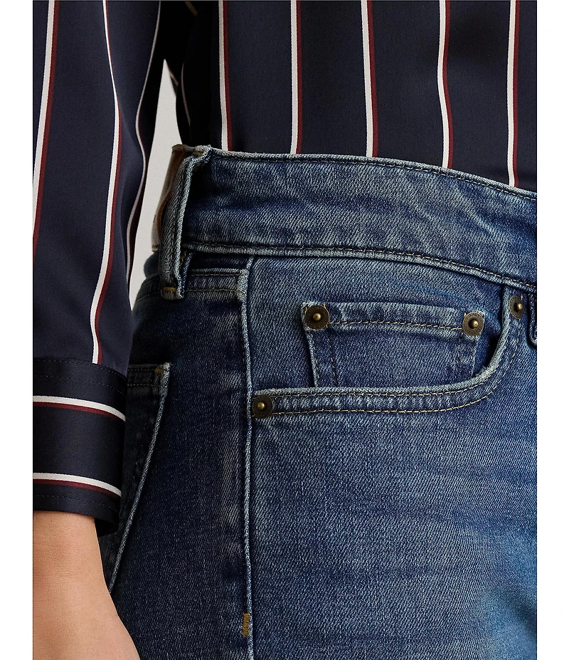 Lauren Ralph Lauren Stretch Denim Mid Rise Straight Leg Ankle Length Jeans