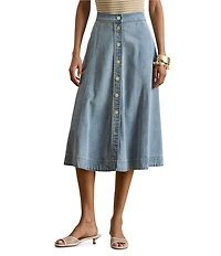 Lauren Ralph Lauren Stretch Denim Midi A-Line Skirt