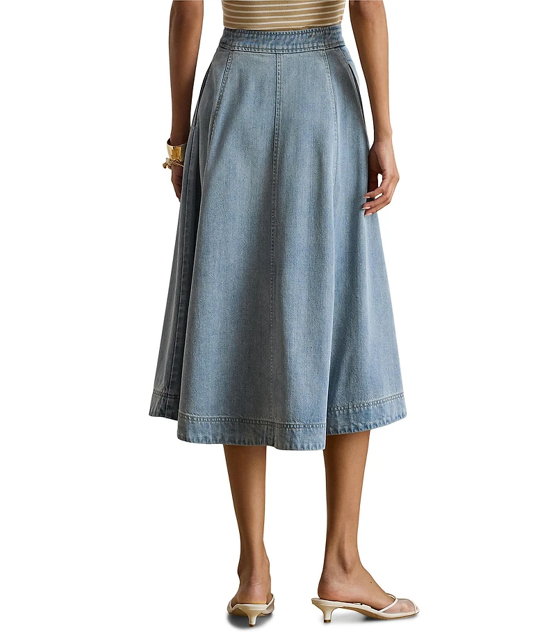 Lauren Ralph Lauren Stretch Denim Midi A-Line Skirt