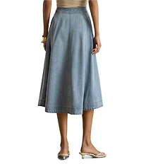 Lauren Ralph Lauren Stretch Denim Midi A-Line Skirt