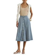 Lauren Ralph Lauren Stretch Denim Midi A-Line Skirt