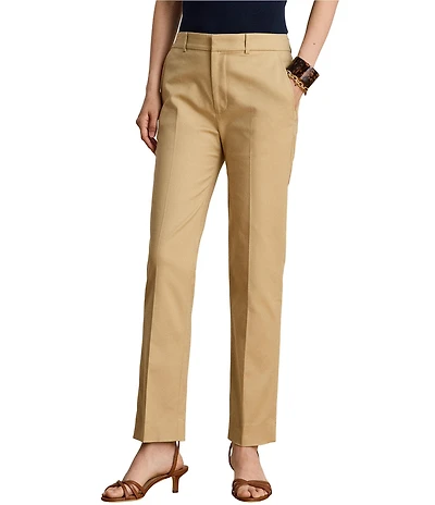 Lauren Ralph Lauren Stretch Double Cotton High Rise Straight Leg Slim Fit Pants