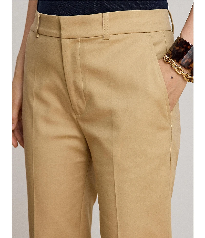 Lauren Ralph Lauren Stretch Double Cotton High Rise Straight Leg Slim Fit Pants