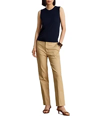 Lauren Ralph Lauren Stretch Double Cotton High Rise Straight Leg Slim Fit Pants