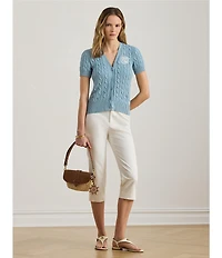 Lauren Ralph Lauren Stretch Double-Faced Stretch Cotton Straight Leg Cropped Pants