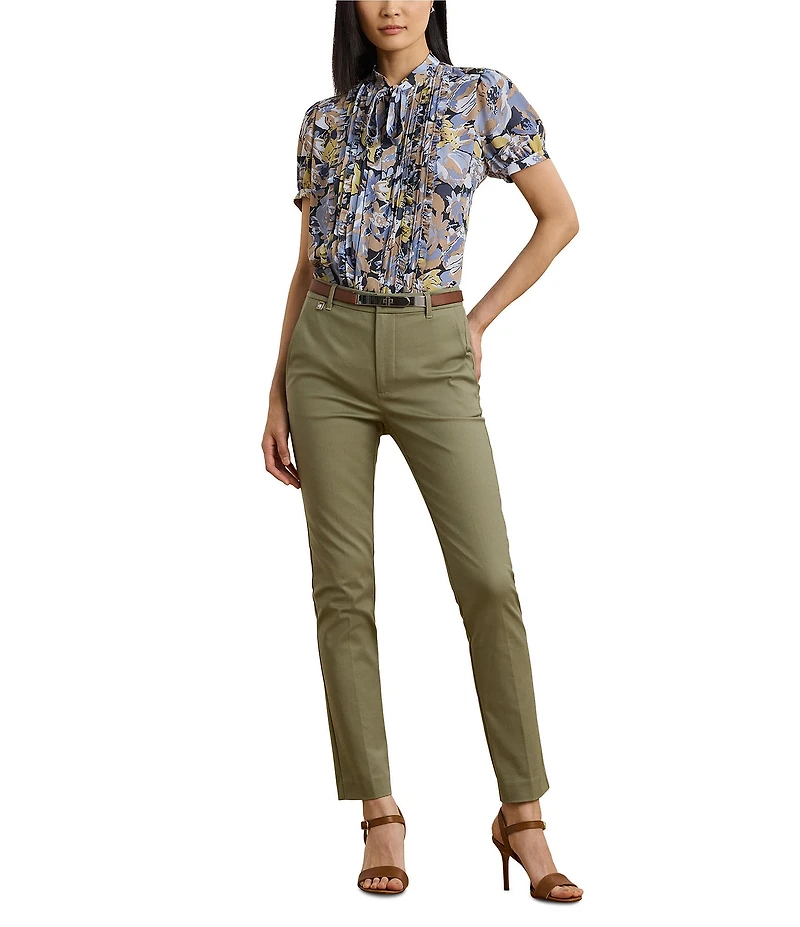 Lauren Ralph Lauren Stretch Flat Front Mid Rise Straight Ankle Pants