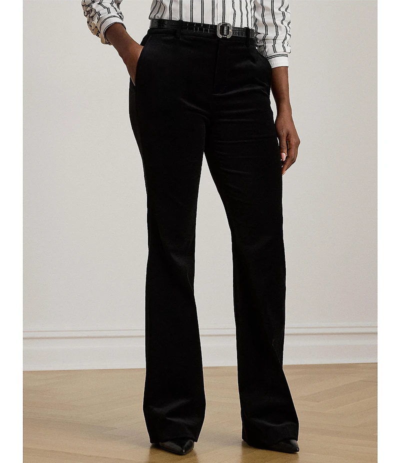 Lauren Ralph Lauren Stretch Infused Velvet High Rise Flare Leg Pants