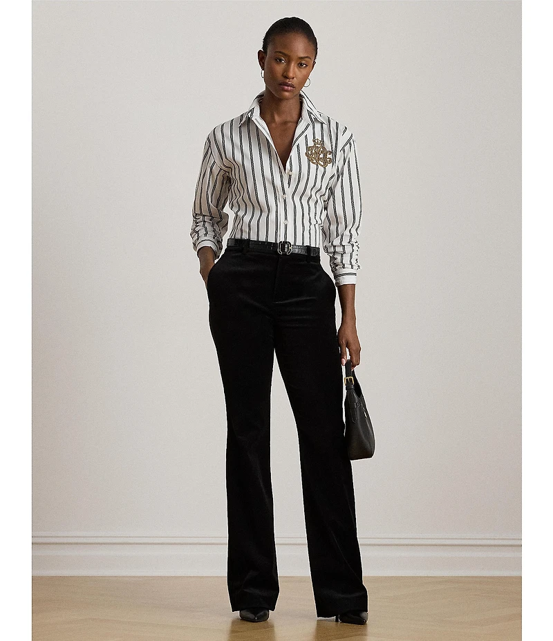 Lauren Ralph Lauren Stretch Infused Velvet High Rise Flare Leg Pants