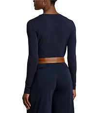 Lauren Ralph Lauren Stretch Jersey Asymmetrical Neck Long Sleeve Top