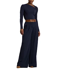 Lauren Ralph Lauren Stretch Jersey Asymmetrical Neck Long Sleeve Top