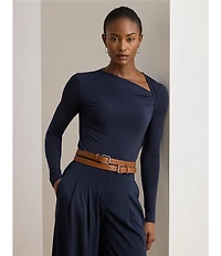 Lauren Ralph Lauren Stretch Jersey Asymmetrical Neck Long Sleeve Top