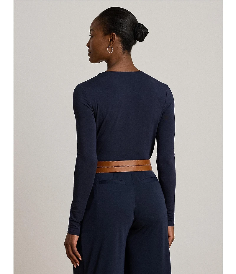 Lauren Ralph Lauren Stretch Jersey Asymmetrical Neck Long Sleeve Top
