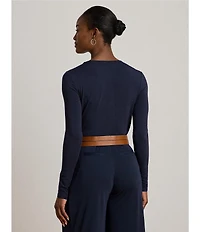Lauren Ralph Lauren Stretch Jersey Asymmetrical Neck Long Sleeve Top