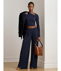 Lauren Ralph Lauren Stretch Jersey Asymmetrical Neck Long Sleeve Top
