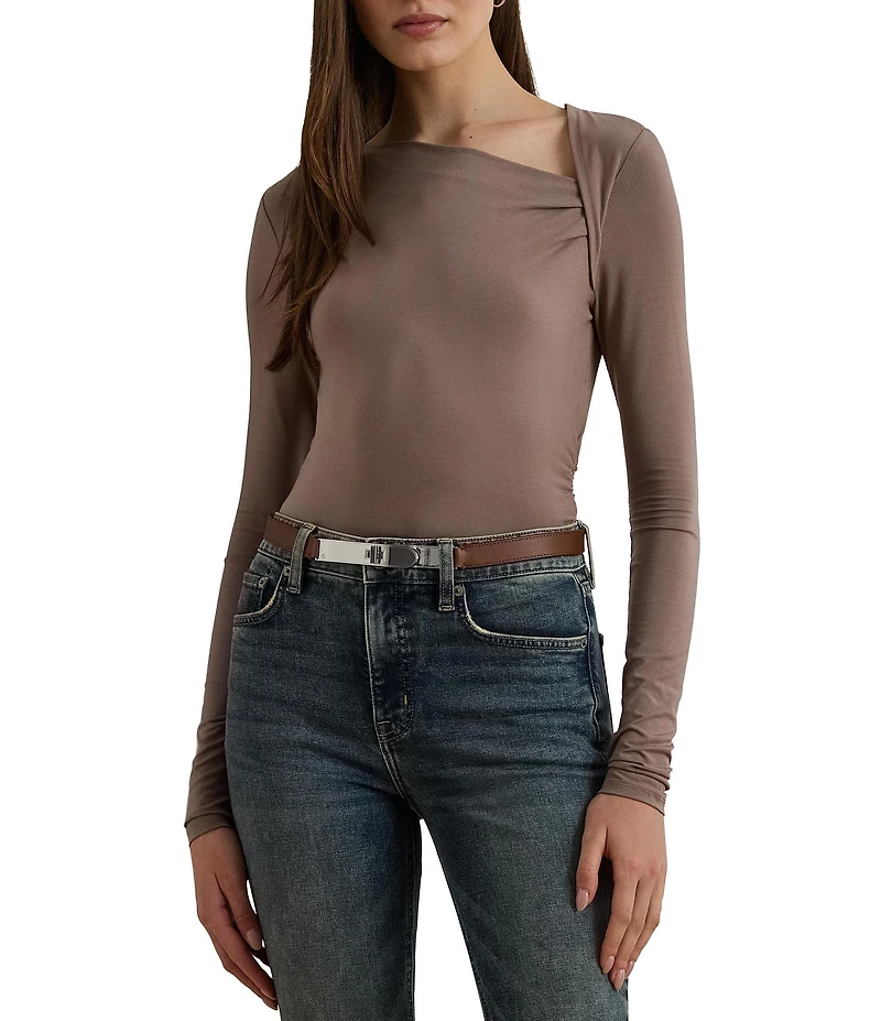 Lauren Ralph Lauren Stretch Jersey Asymmetrical Neck Long Sleeve Top