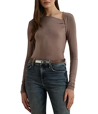Lauren Ralph Lauren Stretch Jersey Asymmetrical Neck Long Sleeve Top
