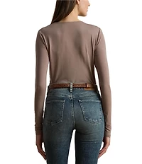 Lauren Ralph Lauren Stretch Jersey Asymmetrical Neck Long Sleeve Top