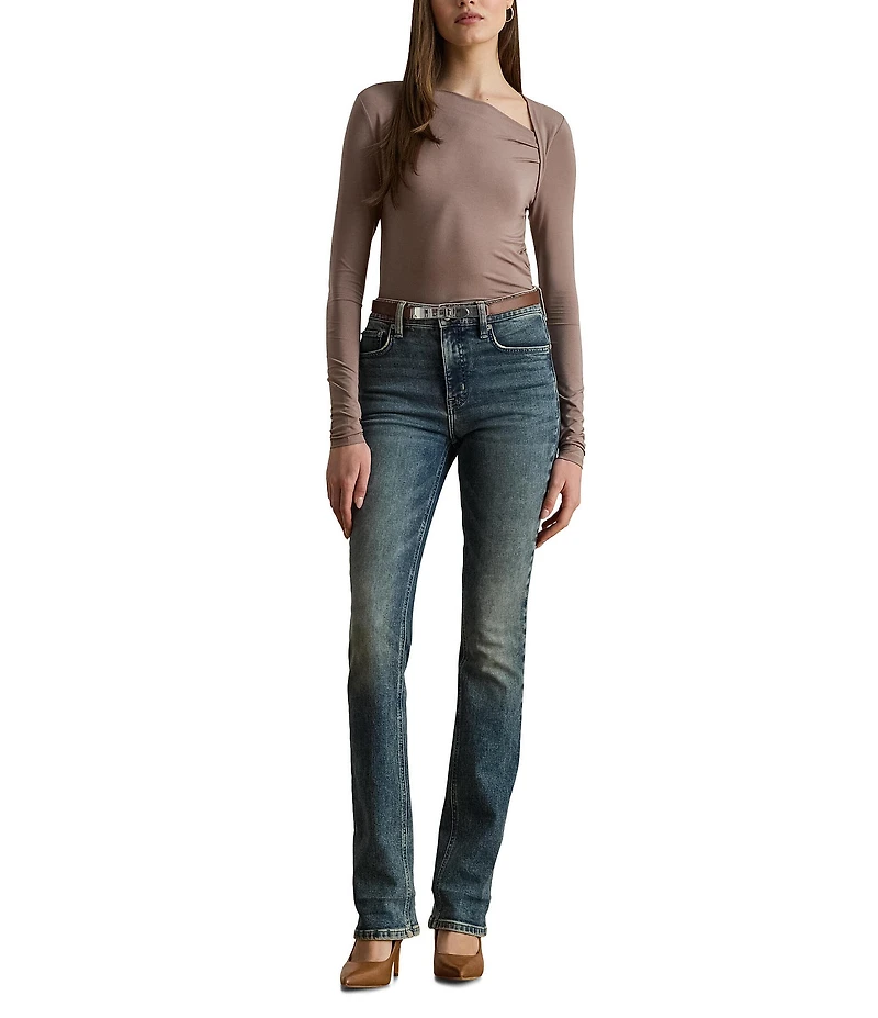 Lauren Ralph Lauren Stretch Jersey Asymmetrical Neck Long Sleeve Top