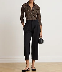 Lauren Ralph Lauren Stretch Jersey Knit Paisley Print Spread Collar Long Sleeve Shirt
