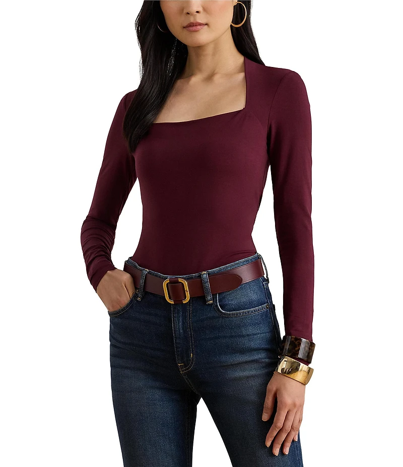 Lauren Ralph Lauren Stretch Jersey Knit Square Neck Long Sleeve Top