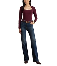 Lauren Ralph Lauren Stretch Jersey Knit Square Neck Long Sleeve Top