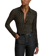 Lauren Ralph Lauren Stretch Jersey Spread Collar Long Sleeve Button Down Shirt