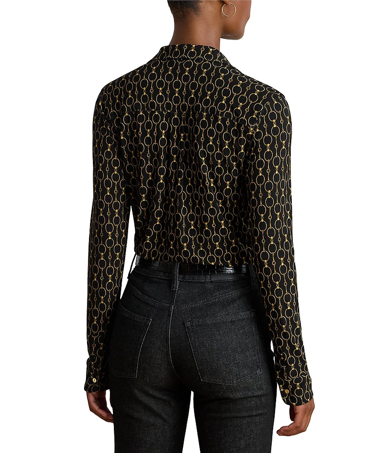 Lauren Ralph Lauren Stretch Jersey Spread Collar Long Sleeve Button Down Shirt