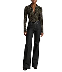 Lauren Ralph Lauren Stretch Jersey Spread Collar Long Sleeve Button Down Shirt