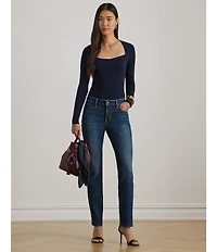 Lauren Ralph Lauren Stretch Jersey Square Neck Long Sleeve Top