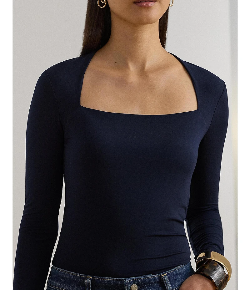 Lauren Ralph Lauren Stretch Jersey Square Neck Long Sleeve Top