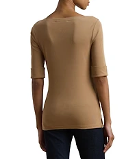 Lauren Ralph Lauren Stretch Knit Boatneck Elbow Sleeve Tee Shirt