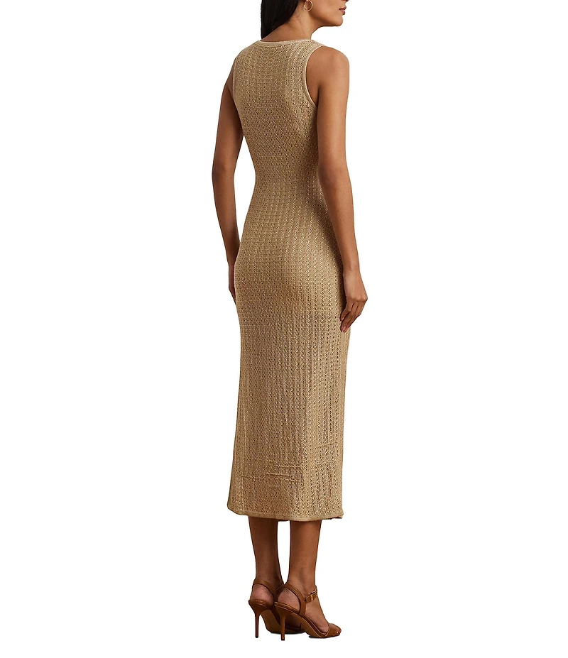 Lauren Ralph Lauren Stretch Knit Crew Neck Sleeveless Side Slit Midi Dress